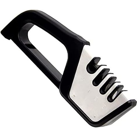 LITZEE Aiguiseur de couteaux – Amélioré en 4 étapes avec base antidérapante pour affûter les couteaux de cuisine, les ciseaux, les couteaux en acier. Design ergonomique pour les couteaux de cuisine et les ciseaux. (1/5)