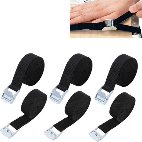 Sangles d'arrimage en nylon pour barres de toit de voiture, idéales pour le chargement et la fixation de marchandises. Boucles en alliage de zinc incluses (lot de 6).
