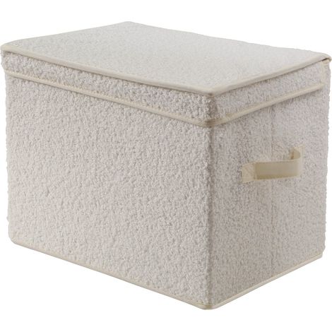 Scatola portaoggetti alta con coperchio in tessuto bouclé écru - H30 cm