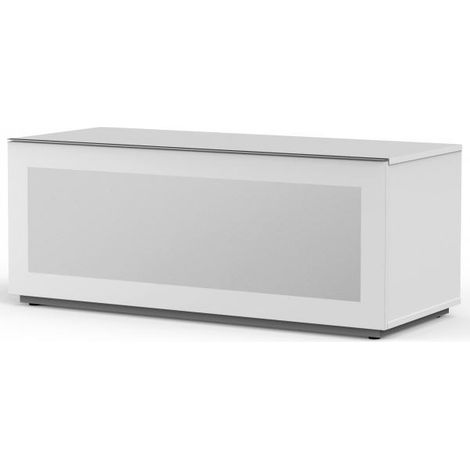 Meuble TV bois blanc et verre Axel 120 cm (1/3)