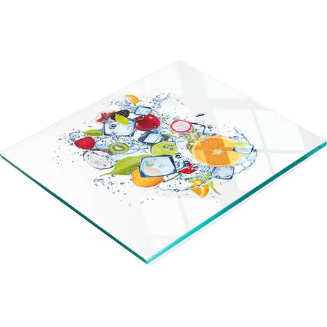 Dekoratives Küchenschneidebrett aus Glas mit Obst- und Eiscrememotiven, 60 x 52 cm (1/5)