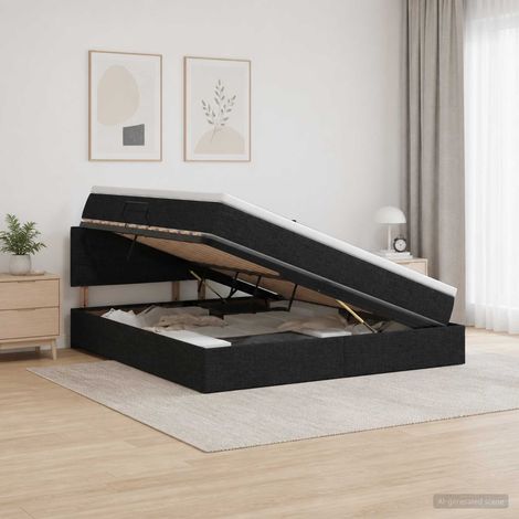 Cama de almacenamiento LED con colchón Negro 140 x 200 cm Tela (1/5)