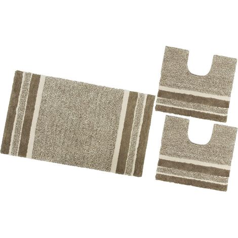 Tappeto Bagno Parure Puro Cotone Antiscivolo Morbido Colori Vivaci 100% Made In Italy - Beige