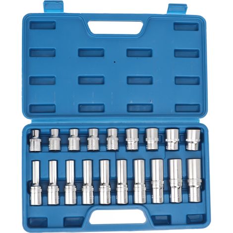 Jeu de 19 douilles femelles étoile 1/2" en acier chrome-vanadium argenté, antirouille, universelles pour E8 E10 E24. (1/5)