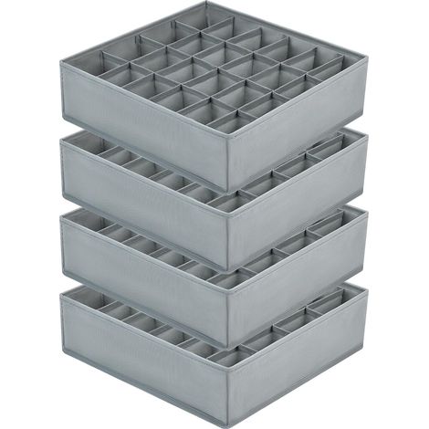 4er-Set Aufbewahrungsboxen – 24 Fächer – Beigefarbenes Vliesmaterial – Faltbarer Schubladenorganizer – Für Unterwäsche und Socken – 33 x 33 x 9 cm (1/5)