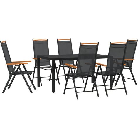 7 Piece Garden Dining Set Black Aluminium vidaXL (1/5)