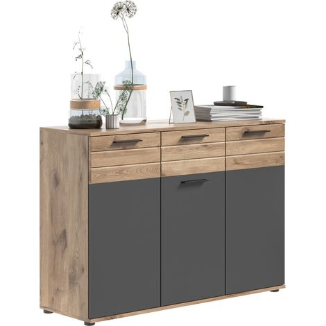 Buffet 3 Türen und 1 Schublade – Anthrazitgrau und helles Eichenholz – SELMA