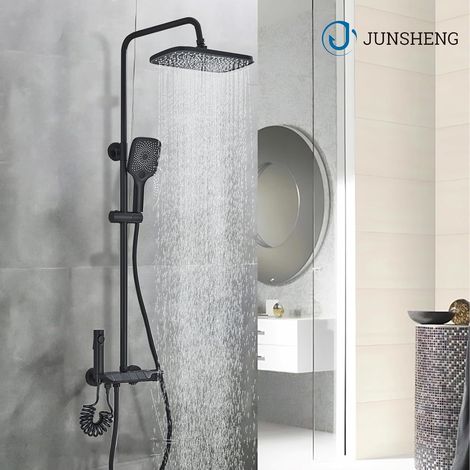 Suguword – Colonne de douche thermostatique réglable en hauteur – Pommeau 3 modes – Flexible 150 cm – Jet à haute pression – Couverture extra-large (1/5)