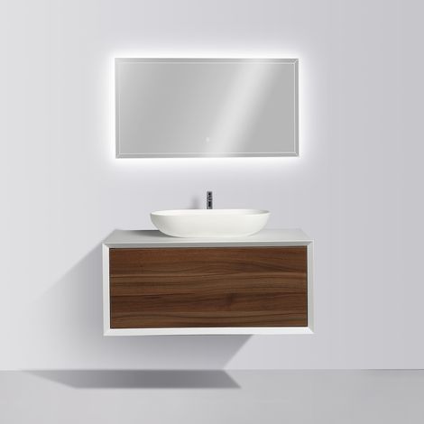 BERNSTEIN - Mueble de baño Fiona 900 blanco mate - frontal con efecto nogal - espejo y lavabo opcionales:Con espejo LED 2073, Sin adicional. abertura, Sin lavabo Con espejo LED 2073, sin adicional Abe (1/5)