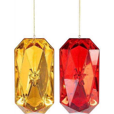 Addobbi natalizi a diamante rettangolare in plastica colorata con fondo specchiato riflettente da appendere, set da 6 pezzi, cm 7 x 5 x 14 H