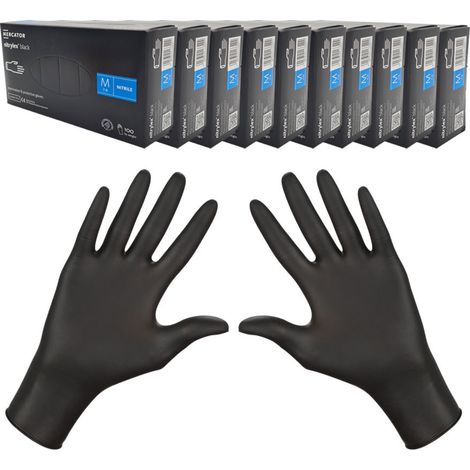 Gants en nitrile noirs Mercator Nitrylex, taille M, boîte de 100 pièces (10 paquets). (1/5)