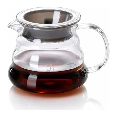 Cafetera de vidrio, jarra de café de vidrio, cafetera universal  Tetera de vidrio transparente, para café de filtro, café frío, bebidas calientes, para el hogar y la oficina (360 ml) (1/5)
