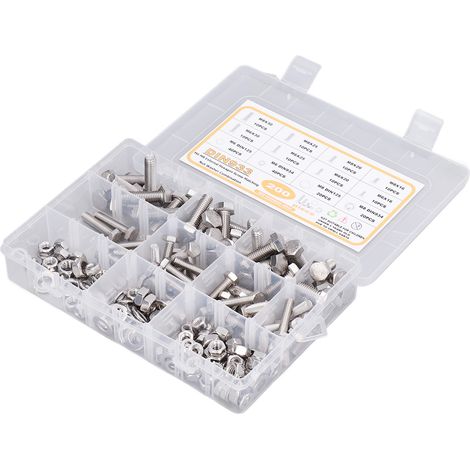 200-teiliges Set aus Sechskantschrauben, Unterlegscheiben und Muttern aus Edelstahl 304 für die Reparatur von Möbeln (1/5)
