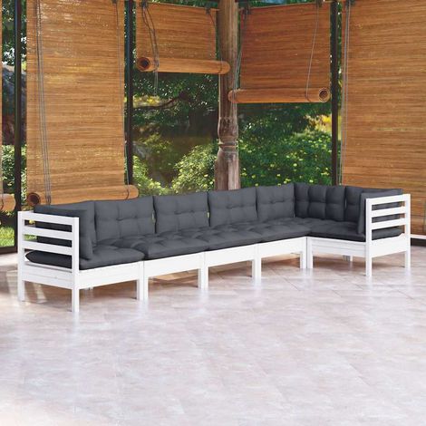 vidaXL Muebles de jardín 6 pzas con cojines blanco madera de pino (1/5)