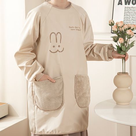 Küchenschürze für Damen mit großen Taschen, wasserdichte, langärmelige Kochschürze, geeignet zum Kochen, Backen und Reinigen