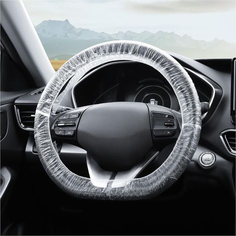 Lot de 100 housses de volant jetables en plastique avec bande élastique contre les rayures et l'usure, universelles et imperméables pour voiture, SUV et camion (1/5)