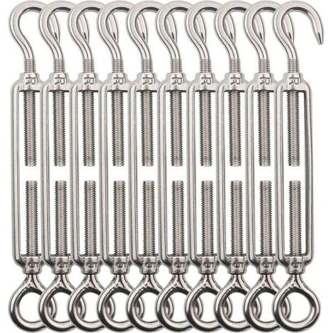 Tendeur Cable Crochet M5 (Crochet et Oeil), Tendeur Fil Acier/Tendeur Cable INOX en Acier Inoxydable 304 pour Fil a Linge, Cable Acier, Corde Acier -10 Pièces