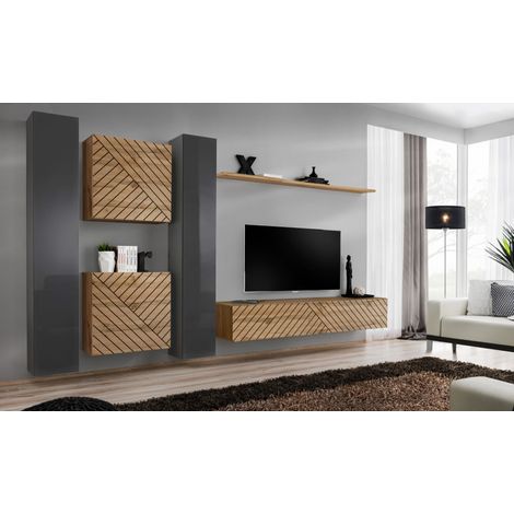 Ensemble de 6 meubles muraux "Switch VI " pour TV en bois - Gris et Beige - L 330 x H 180 x P 40 cm - Livraison gratuite
