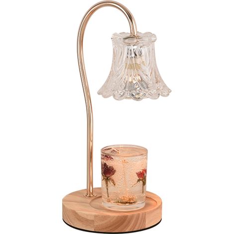 Lámpara difusora de calor para velas aromáticas con tapa de cristal y base de madera – Difusor eléctrico sin llama (33 x 16 cm, 1000 g, rojo vino) (1/5)