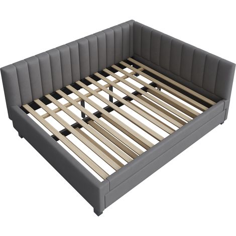 Cama tapizada gris 140 x 200 cm con cama nido y somier de láminas MODENUIT (1/5)