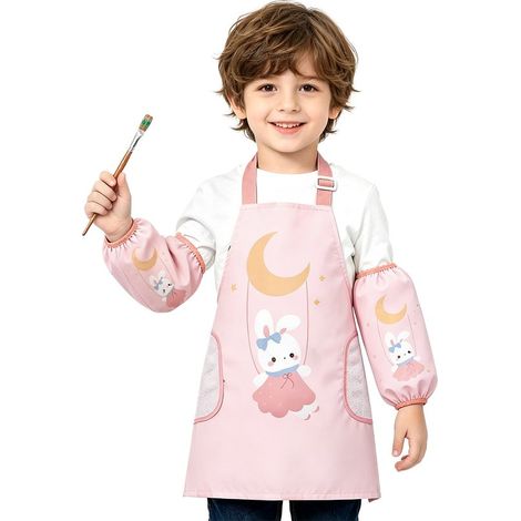 Kinderschürze Verstellbare, wasserdichte Kinderschürze mit Ärmeln Küchenschürze für Kinder mit Taschen für Jungen und Mädchen zum Kochen, Backen, (1/5)