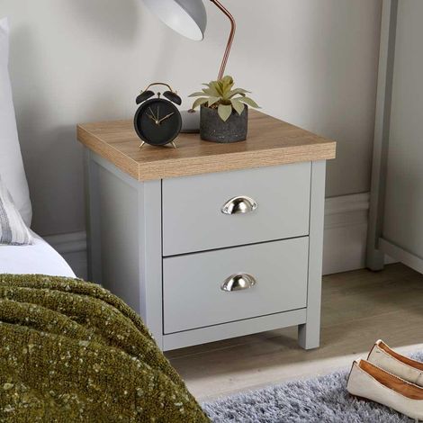 Oak Bedside Cabinet 2 Drawer Lamp Side Table Night Stand Avon Two Tone 36mm Top