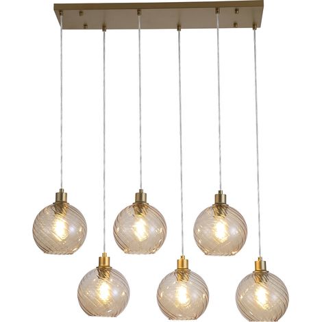 Searchlight Radiance Suspension à 6 lumières, verre doré et champagne, 6 douilles E27 (1/5)