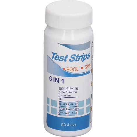 100 bandelettes de test pH 6 en 1 (chlore, dureté, alcalinité, acide cyanurique) pour piscine et spa