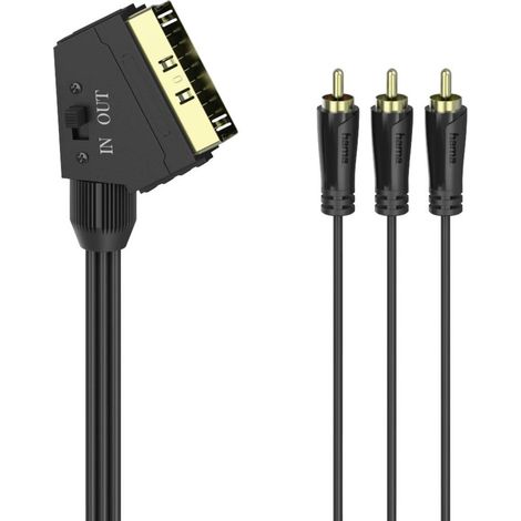 Câble de raccordement Hama Cinch-RCA / péritel AV [3x Cinch-RCA mâle - 1x péritel mâle] 1.5 m noir (1/2)