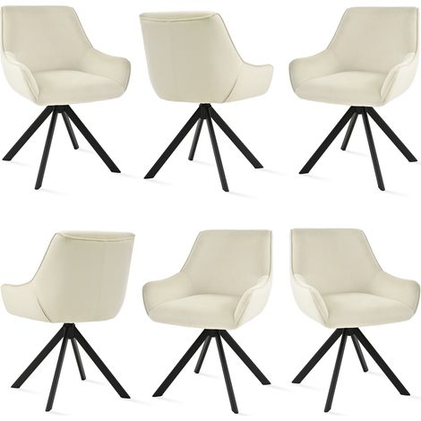 Goeurvant Sillón giratorio 360° con respaldo curvado y cojín mullido, la combinación perfecta entre estilo y comodidad - Juego de 6 - Blanco crema