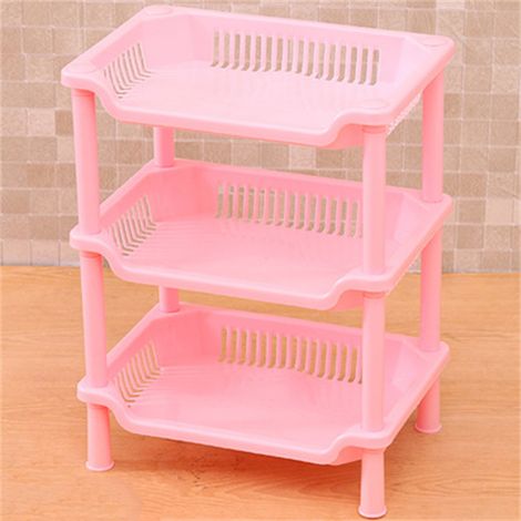 [Badezimmerregal] + 3-stufiges dreieckiges PP-Regal, einfache werkzeuglose Montage, Aufbewahrungsregal für Küche/Badezimmer, rosa Tetragonum
