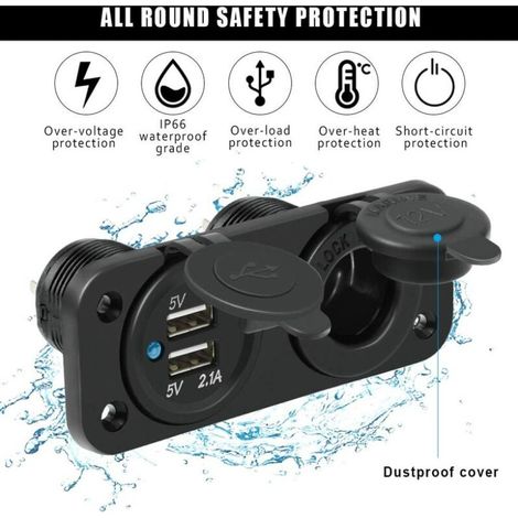 Prise de courant allume-cigare 12V / 24V, adaptateur de prise de chargeur marin étanche pour voiture marine moto Camion ATV RV, avec fiche de prise d'allume-cigare à fusible pour bateau MNS (1/3)