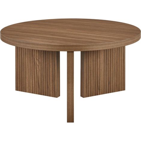 Table basse ronde design en MDF, finition bois foncé, structure texturée, pratique pour salon ou chambre, style moderne, compacte et gain de place CHICFURN (1/5)
