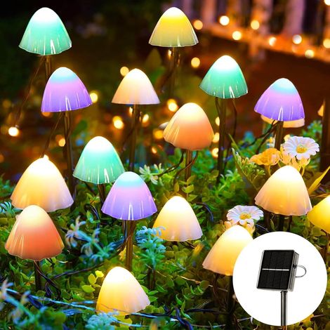 Décorations de jardin solaires de 5 m, 20 lampes LED en forme de champignon, lampes décoratives solaires étanches, pour allée, clôture, pelouse (multicolore) (1/5)