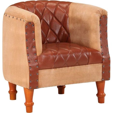 vidaXL Poltrona a Pozzetto Marrone Vera Pelle e Legno Massello Mango (1/5)