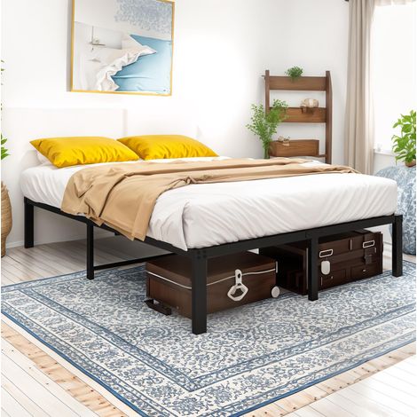 Cama 140x200 cm de metal negro con almacenaje para espacios pequeños, sin colchón – MEUBLIV (1/5)
