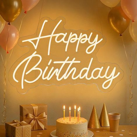 Neon-Hintergrundschild „Happy Birthday“ – 56 x 43 cm, Leuchtschild für Raumdekoration oder Familienfeiern, Helligkeit einstellbar (1/5)