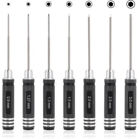 7-teiliges Sechskantschraubendreher-Set, RC-Schraubendreher-Werkzeugset (0,9 mm, 1,27 mm, 1,3 mm, 1,5 mm, 2,0 mm, 2,5 mm, 3,0 mm) für RC-Modellhubschrauber
