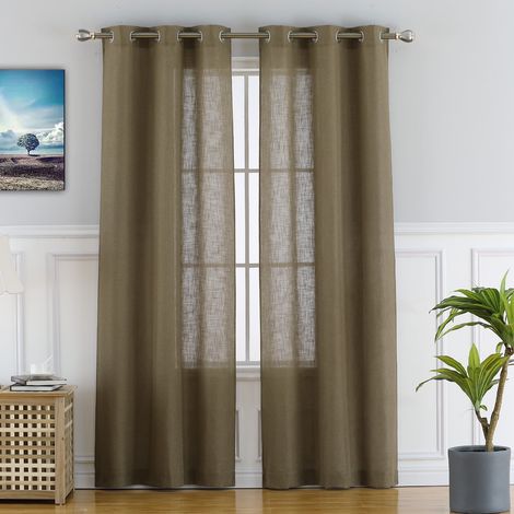 Rideaux en lin pour salon — 37 po x 72 po Voilages style rustique (laissant filtrer la lumière) — Convient aux chambres Marron, lot de 2 panneaux (1/5)