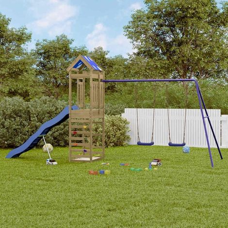 Aire de jeux extérieure : Aire de jeux d'extérieur bois de pin imprégné jeu extérieur enfant, aire de jeu jardin, balançoire enfant , pour jardin, usage domestique , enfant 3-8 ans (1/5)