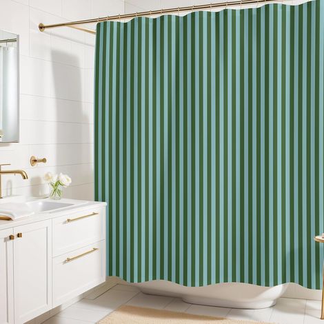 Rideau De Douche - 180 x 180 cm - Bandes Vertes Et Turquoises - Finition Mate - 12 Oeillets Dorés Anti-Rouille (1/5)