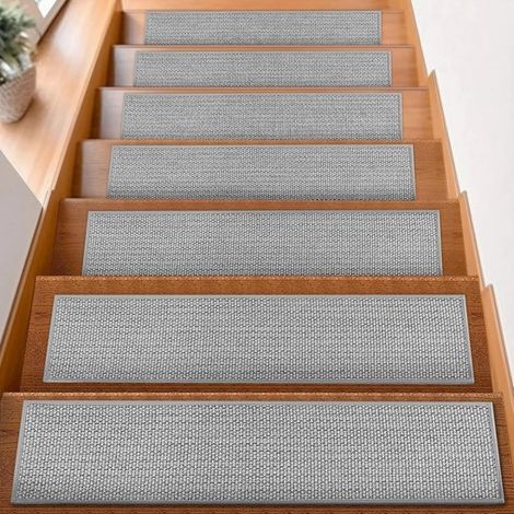 Treppenstufenmatten 20 cm x 76 cm 7-teiliges Set rutschfeste Matten Treppenbelag selbstklebend für den Innenbereich mit wiederverwendbarer grau (1/4)