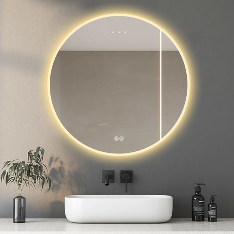 Miroir de Salle de Bain Rond LED 70cm,lumière 3 couleur réglables,Anti-Buée,Miroir de maquillage chambre
