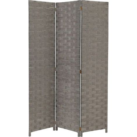 Paravent avec 3 pans en papier tressé coloris gris - Longueur 120 x Profondeur 2 x Hauteur 175 cm (1/4)