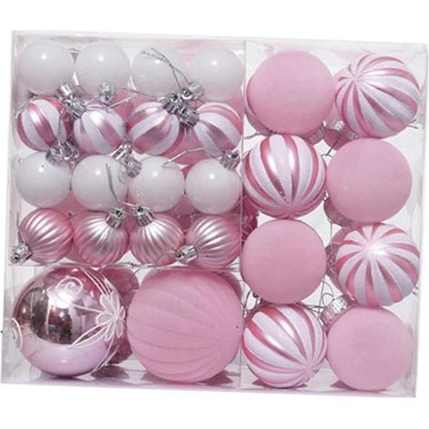 46 boules de Noël roses floquées, à décorer soi-même pour sapin, mariage, fiançailles ou intérieur. (1/3)