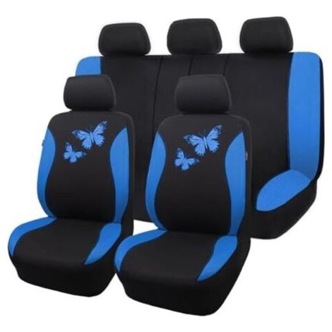 Housses de siège auto respirantes en maille Flying Banner, motif papillon coloré, protection compatible avec les airbags (ensemble complet, bleu)