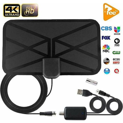 Antenne TV, antenne intérieure 130 miles HDTV numérique amplifiée Arial Freeview 4K 1080P HD VHF UHF pour chaînes locales avec amplificateur de signal prend en charge tous les téléviseurs (1/5)