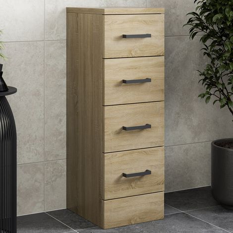 Bathroom 4 Drawer Storage Unit Cabinet 250mm Modern Furniture Oak Effect (1/5)