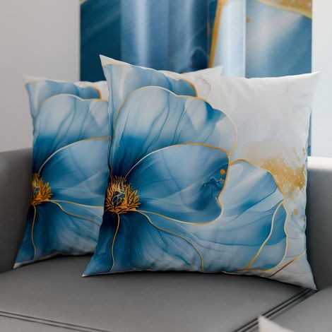 Lot de 2 Taies d'Oreillers 40x40 cm 100% Microfibre Hypoallergénique, Housse Oreiller Rectangulaire Motif Floral Bleu Ciel, Paquet de 2 (1/3)