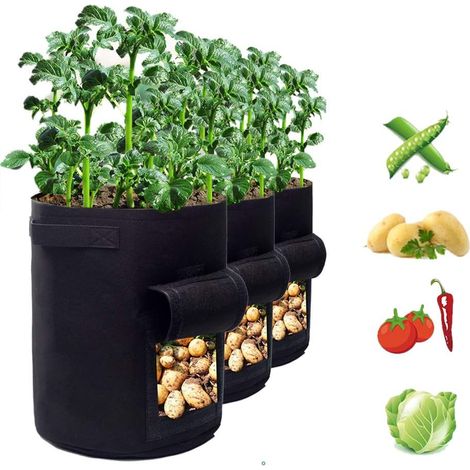 Bolsas de cultivo de 7 galones, 3 unidades, gruesas, para patatas y verduras, con ventana.